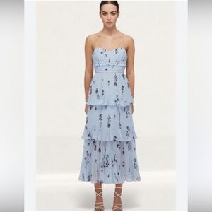 Self-Portrait Light Blue Floral Midi Dress